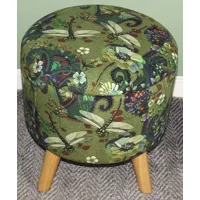 Large 40x40x40cm STORAGE Stool/Footstool Green Velvet Dragonfly