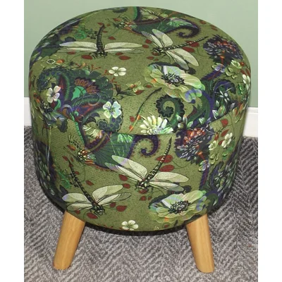 Large 40x40x40cm STORAGE Stool/Footstool Green Velvet Dragonfly