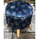 Large 40x40x40cm STORAGE Stool/Footstool Navy Peacock Velvet