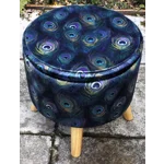 Large 40x40x40cm STORAGE Stool/Footstool Navy Peacock Velvet