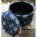 Large 40x40x40cm STORAGE Stool/Footstool Navy Peacock Velvet
