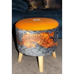 Large 40x40x40cm STORAGE Stool/Footstool Light Orange Harris Tweed & Tiger Fabric