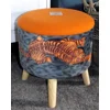 Large 40x40x40cm STORAGE Stool/Footstool Light Orange Harris Tweed & Tiger Fabric