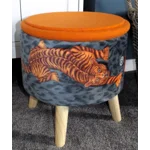 Large 40x40x40cm STORAGE Stool/Footstool Light Orange Harris Tweed & Tiger Fabric