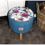 Large 40x40x40cm STORAGE Stool/Footstool Turquoise Purple Blue Harris Tweed  Faux Leather Thistle