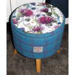 Large 40x40x40cm STORAGE Stool/Footstool Turquoise Purple Blue Harris Tweed  Faux Leather Thistle