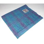 Simple Fringed Unlined Harris Tweed® Scarf Turquoise, Purple & Blue Check