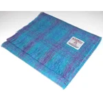 Simple Fringed Unlined Harris Tweed® Scarf Turquoise, Purple & Blue Check