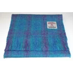Simple Fringed Unlined Harris Tweed® Scarf Turquoise, Purple & Blue Check