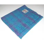 Simple Fringed Unlined Harris Tweed® Scarf Turquoise, Purple & Blue Check