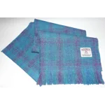 Simple Fringed Unlined Harris Tweed® Scarf Turquoise, Purple & Blue Check
