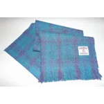 Simple Fringed Unlined Harris Tweed® Scarf Turquoise, Purple & Blue Check