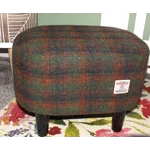 OVAL Footstool (40cm x 30cm x 30cm) Green, Brown & Black Check Harris Tweed