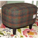 OVAL Footstool (40cm x 30cm x 30cm) Green, Brown & Black Check Harris Tweed