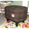 OVAL Footstool (40cm x 30cm x 30cm) Green, Brown & Black Check Harris Tweed