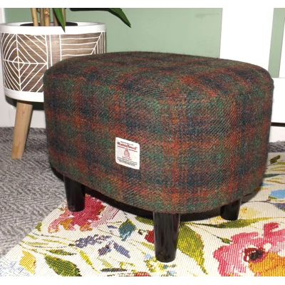 OVAL Footstool (40cm x 30cm x 30cm) Green, Brown & Black Check Harris Tweed
