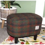 OVAL Footstool (40cm x 30cm x 30cm) Green, Brown & Black Check Harris Tweed