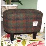 OVAL Footstool (40cm x 30cm x 30cm) Green, Brown & Black Check Harris Tweed