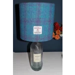 Isle of Harris Gin Bottle Lamp With 20cm Turquoise, Purple & Blue Check Harris Tweed Drum Lampshade