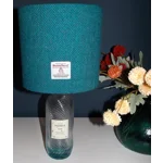 Isle of Harris Gin Bottle Lamp With 20cm Teal/Green Herringbone Harris Tweed Drum Lampshade