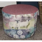 SMALL 28cm(D)x22.5cm(H) Round Footstool Dusky Pink Harris Tweed  & Voyage Buttermere Sheep