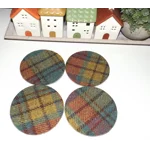 Set of 2 or 4 CHUNKY Round Reversible Drinks Coasters Harris Tweed & Wren Bird Fabric