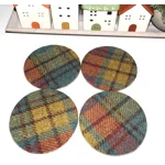 Set of 2 or 4 CHUNKY Round Reversible Drinks Coasters Harris Tweed & Wren Bird Fabric