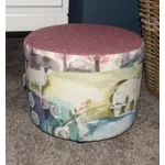 SMALL 28cm(D)x22.5cm(H) Round Footstool Dusky Pink Harris Tweed  & Voyage Buttermere Sheep