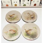 Set of 2 or 4 CHUNKY Round Reversible Drinks Coasters Harris Tweed & Wren Bird Fabric