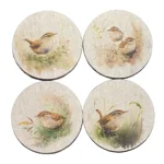 Set of 2 or 4 CHUNKY Round Reversible Drinks Coasters Harris Tweed & Wren Bird Fabric