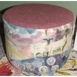 SMALL 28cm(D)x22.5cm(H) Round Footstool Dusky Pink Harris Tweed  & Voyage Buttermere Sheep