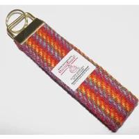 Red Stripe Harris Tweed Key Fob, Key Ring, Key Chain