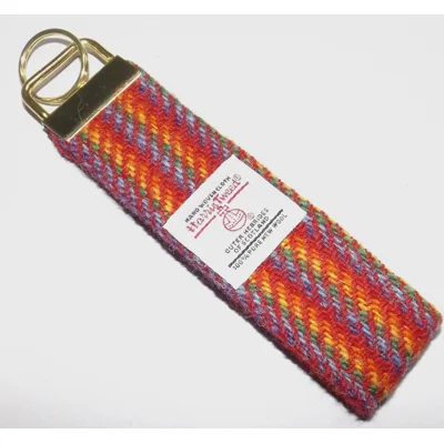 Red Stripe Harris Tweed Key Fob, Key Ring, Key Chain