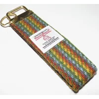 Green Stripe Harris Tweed Key Fob, Key Ring, Key Chain