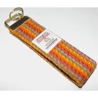 Yellow Stripe Harris Tweed Key Fob, Key Ring, Key Chain