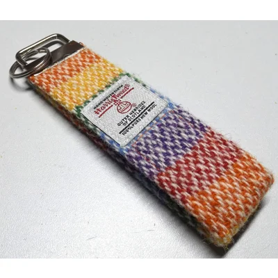 Multicoloured Stripe Harris Tweed Key Fob, Key Ring, Key Chain