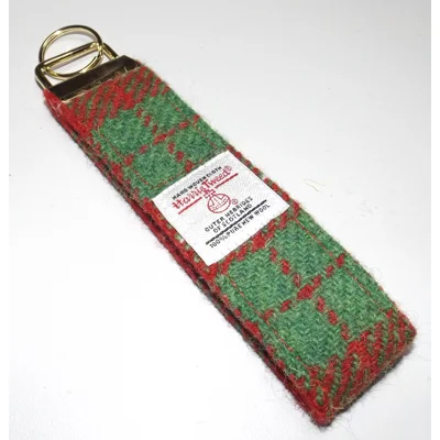 Red & green Check Harris Tweed Key Fob, Key Ring, Key Chain