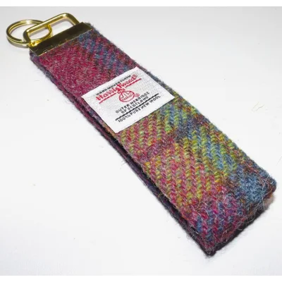 Pink, Blue & Yellow  Check Harris Tweed Key Fob, Key Ring, Key Chain