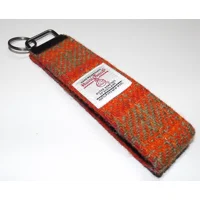 Orange Check Harris Tweed Key Fob, Key Ring, Key Chain