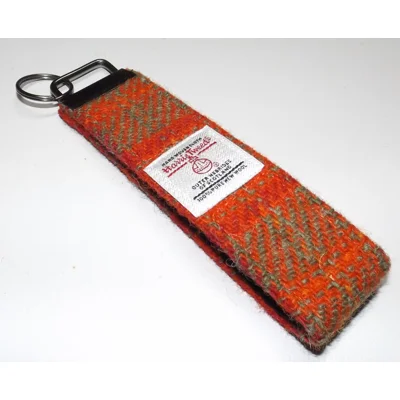 Orange Check Harris Tweed Key Fob, Key Ring, Key Chain