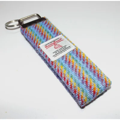 Blue Stripe Harris Tweed Key Fob, Key Ring, Key Chain