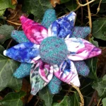 Turquoise, Purple & Blue Harris Tweed & Thistle Corsage Brooch