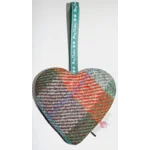 HARRIS TWEED & Christmas Highland Cow Hanging Heart Decoration, Door Hanger