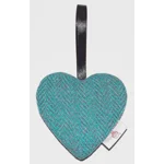 Teal & Purple Herringbone HARRIS TWEED &  Highland Cow Hanging Heart Decoration, Door Hanger