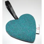 Teal & Purple Herringbone HARRIS TWEED &  Highland Cow Hanging Heart Decoration, Door Hanger