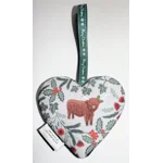 HARRIS TWEED & Christmas Highland Cow Hanging Heart Decoration, Door Hanger