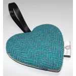 Teal & Purple Herringbone HARRIS TWEED &  Highland Cow Hanging Heart Decoration, Door Hanger