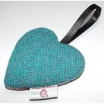Teal & Purple Herringbone HARRIS TWEED &  Highland Cow Hanging Heart Decoration, Door Hanger