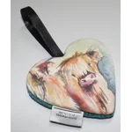 Teal & Purple Herringbone HARRIS TWEED &  Highland Cow Hanging Heart Decoration, Door Hanger
