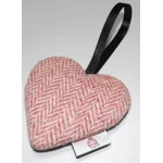 Pink Herringbone HARRIS TWEED & Christmas Robin Hanging Heart Decoration, Door Hanger